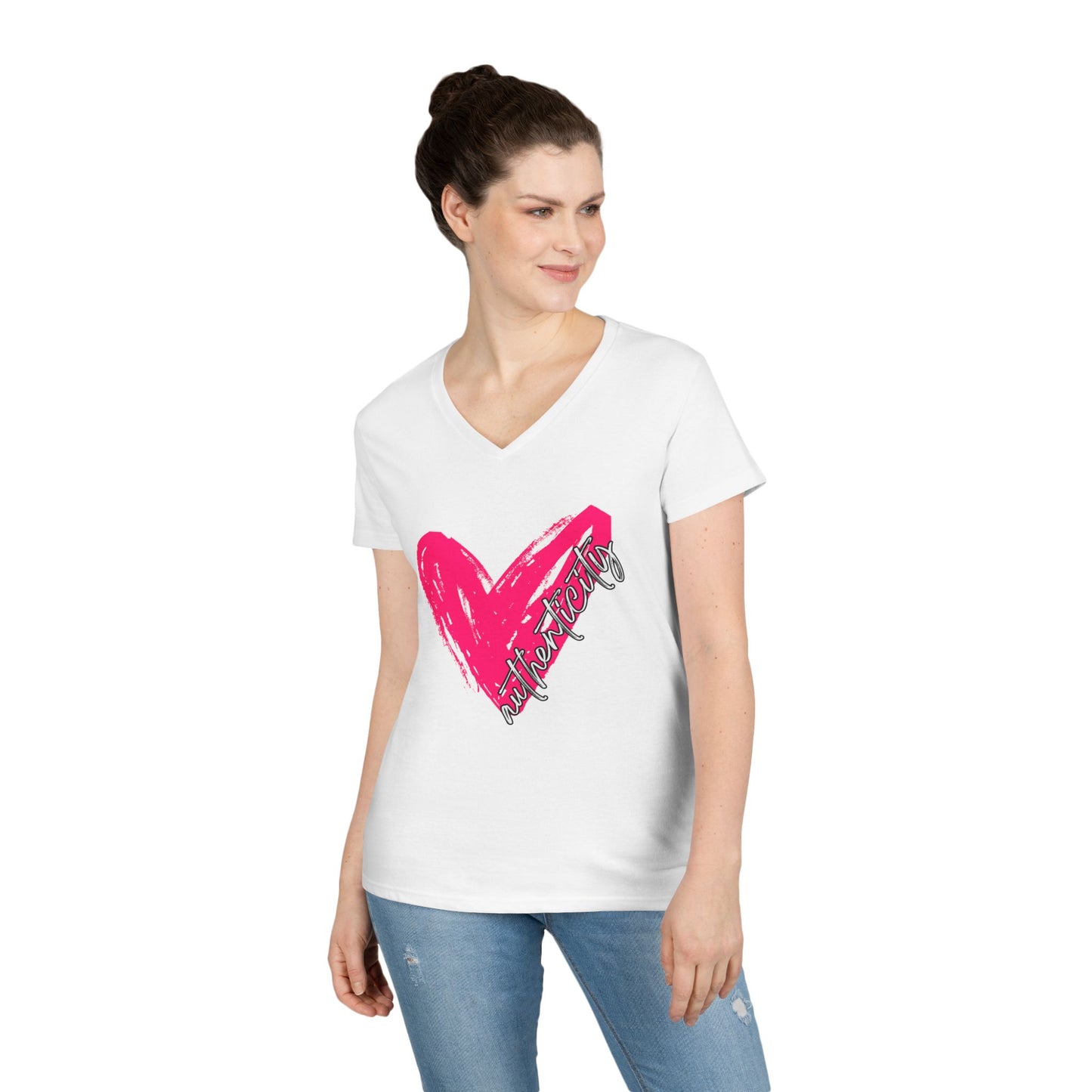Authenticity Heart V-Neck T-Shirt, Love Shirt, Casual Women’s Tee, Gift for Her, Cute Graphic Top