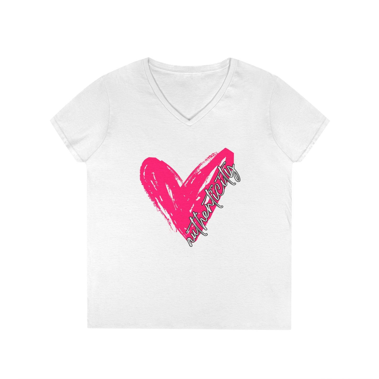 Authenticity Heart V-Neck T-Shirt, Love Shirt, Casual Women’s Tee, Gift for Her, Cute Graphic Top