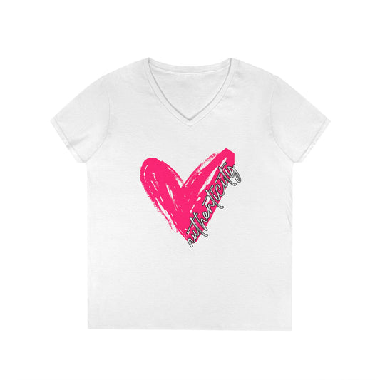 Authenticity Heart V-Neck T-Shirt, Love Shirt, Casual Women’s Tee, Gift for Her, Cute Graphic Top