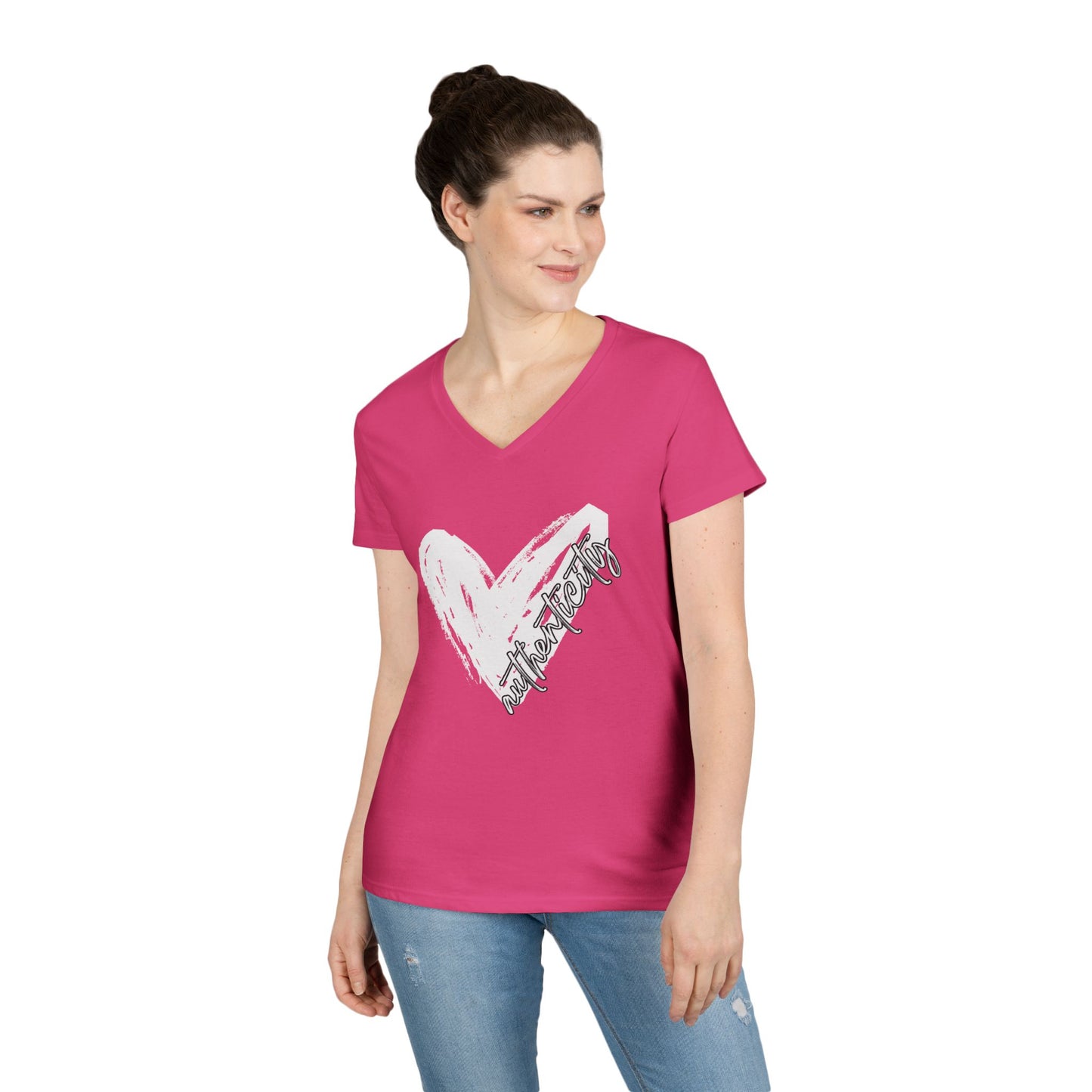 Authenticity Heart V-Neck T-Shirt, Love Shirt, Casual Women’s Tee, Gift for Her, Cute Graphic Top